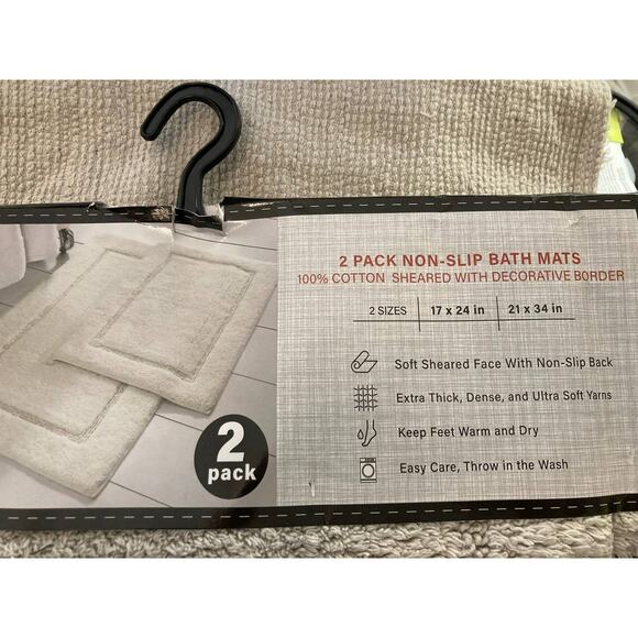 Modern Threads 2-Pack Non-Slip Backing Solid Loop Bath Mat Set in Silver NWT - Picture 5 of 7